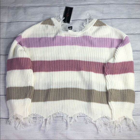 Polly & Esther Destructed Stripe V-Neck Sweater Size 1X NWT - Picture 5 of 7